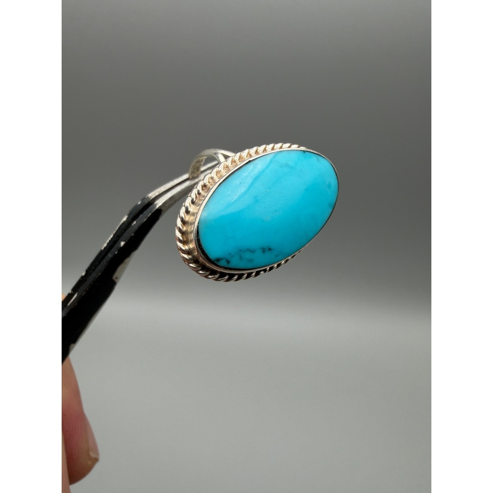 Vintage Mexico 925 Sterling Silver Turquoise Ring Large Oval Blue Stone #1141